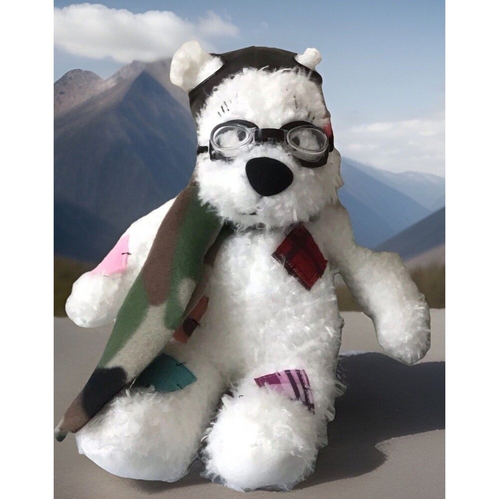 Comfort Crew Pilot Aviator Patchwork Cuzzie 11" Shaggy White Teddy Bear Plush